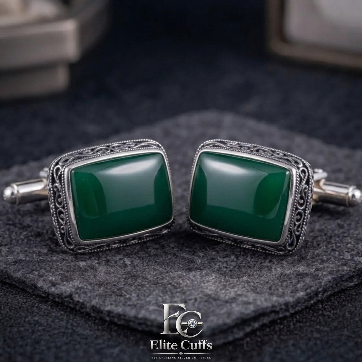 Green Agate Rectangle Shape Cufflinks