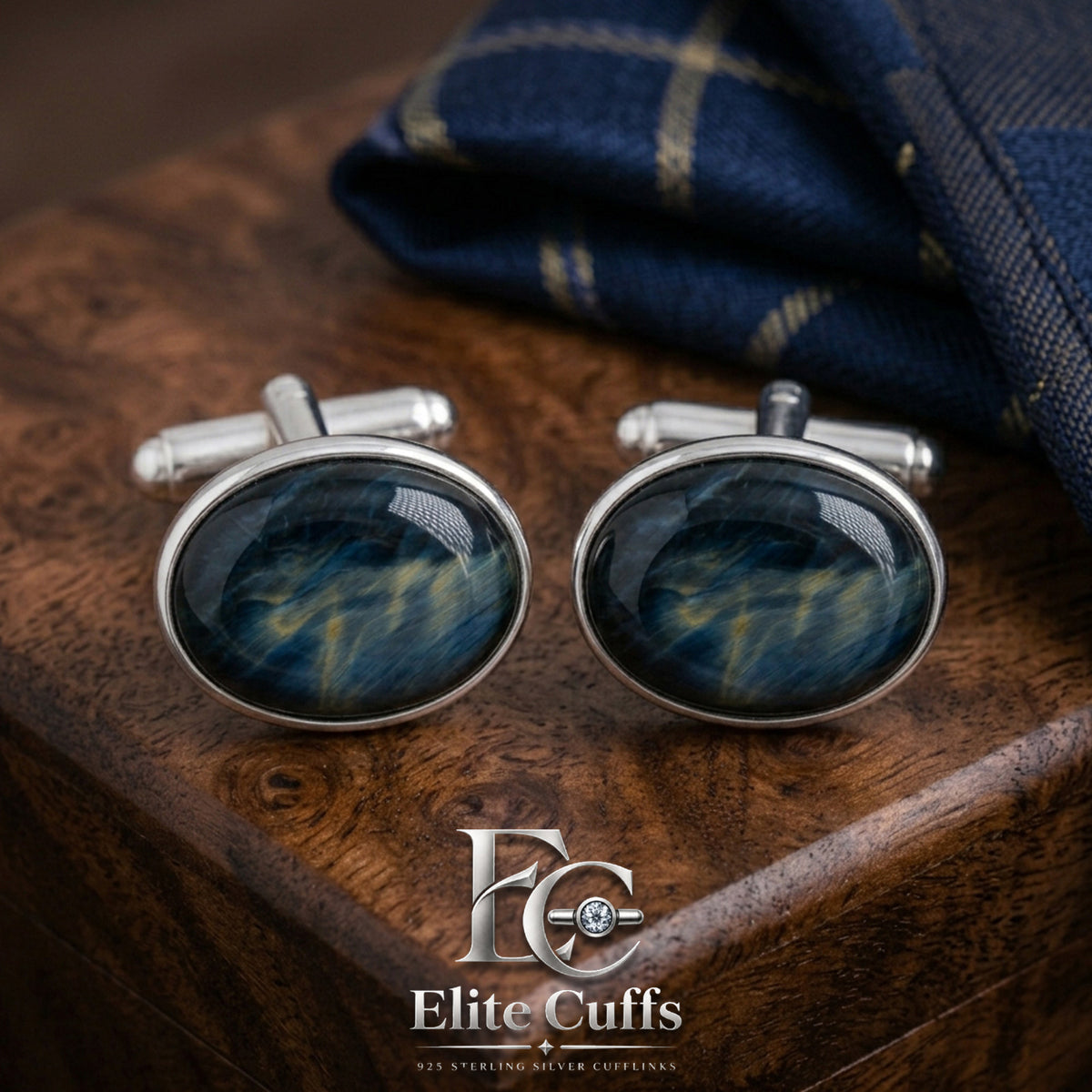 Blue Tiger EYE Oval Shape Cufflinks
