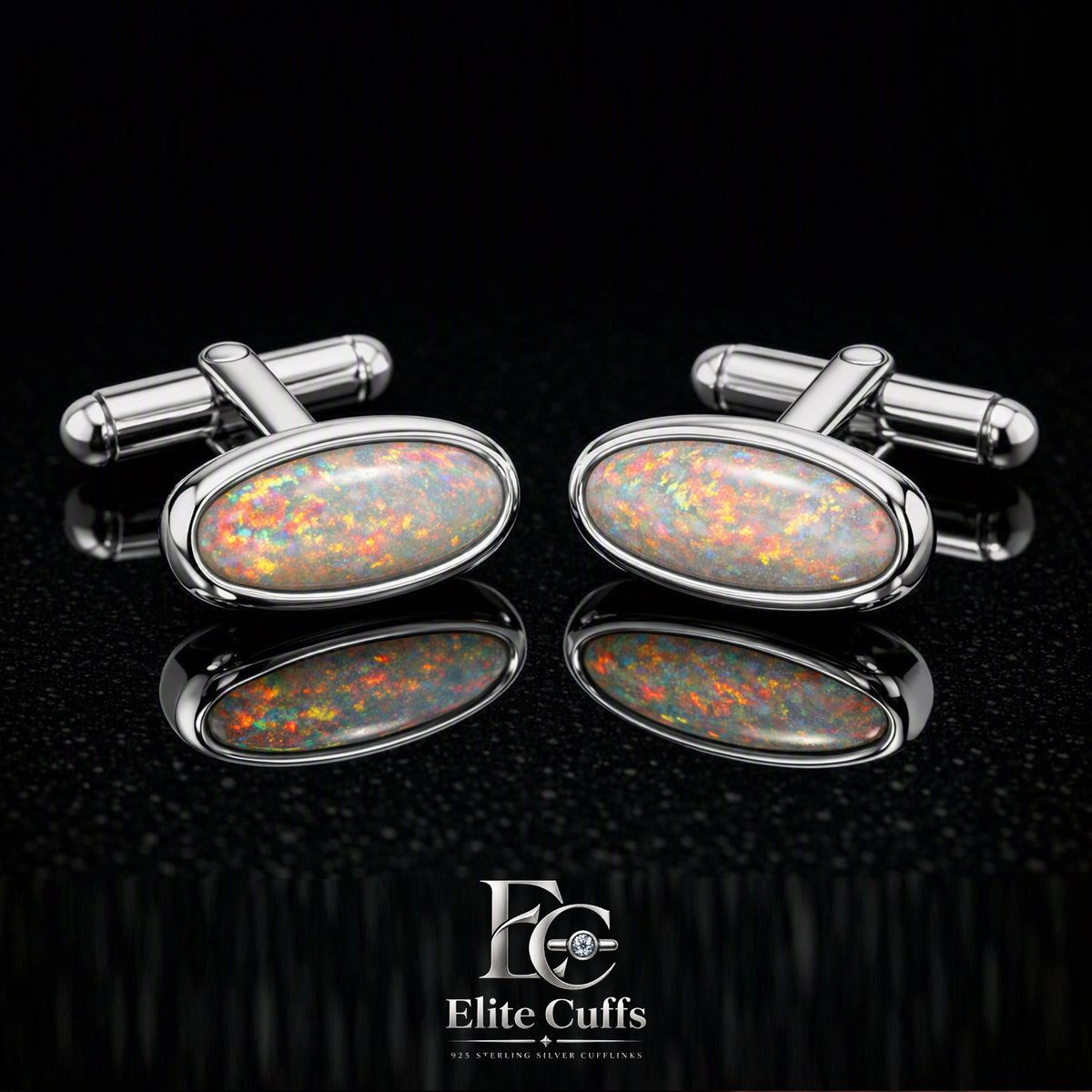 White Opal Oval Shape Cufflinks