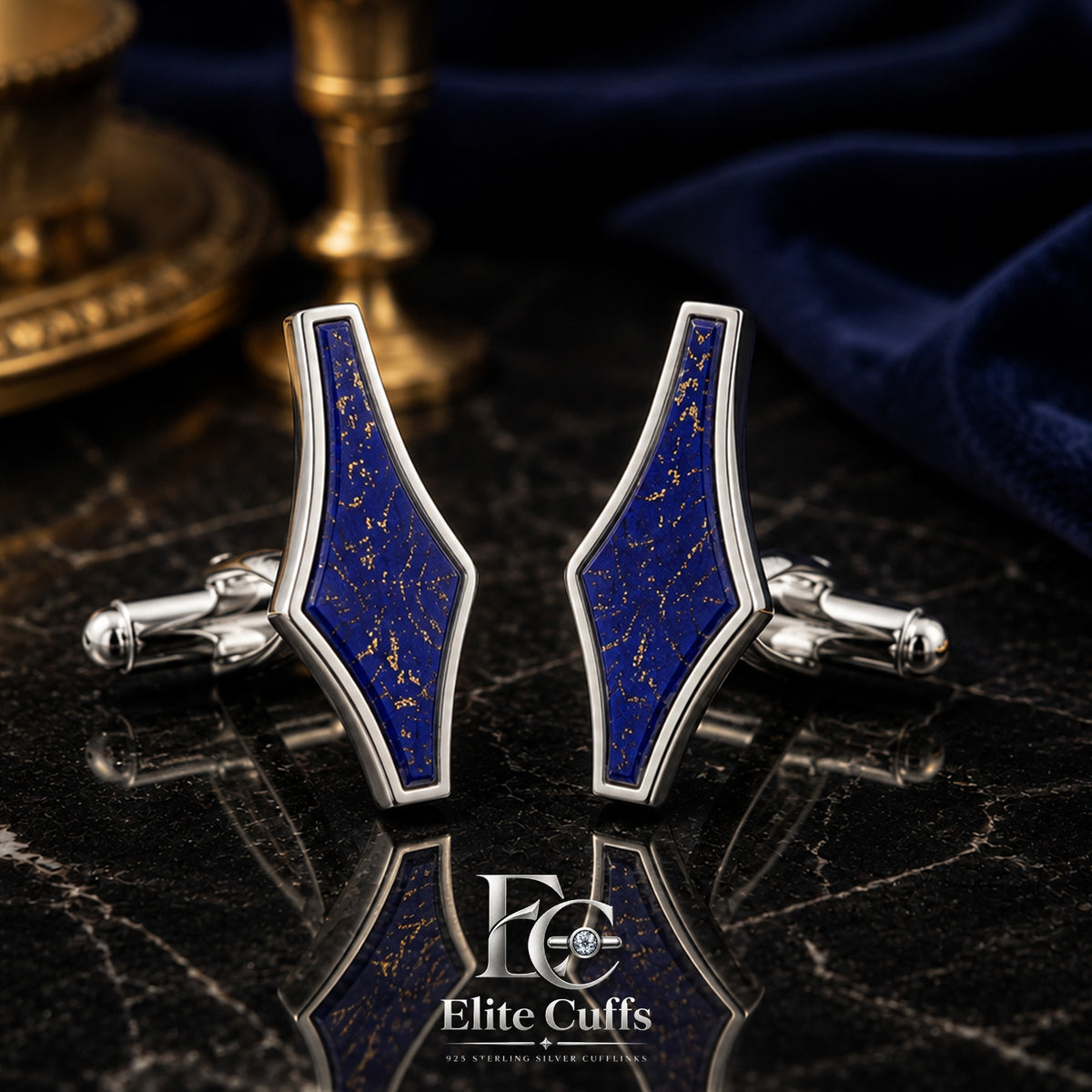 Lapis Lazuli Lengthy Lozenge Shape Cufflinks