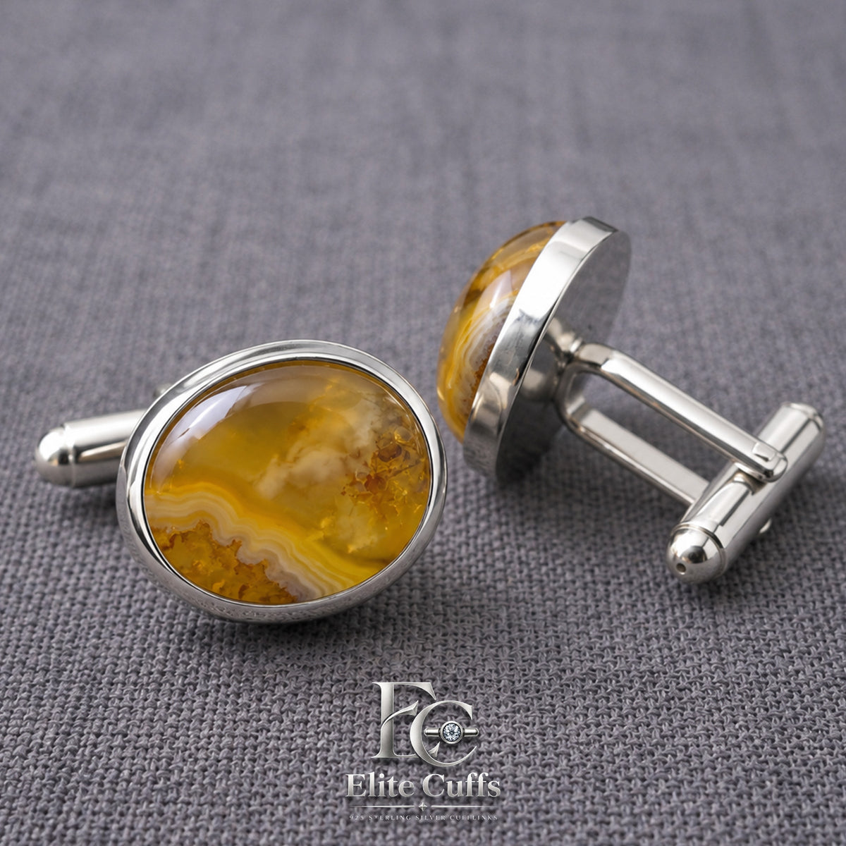 Yellow Agate Oval Shape Cufflinks