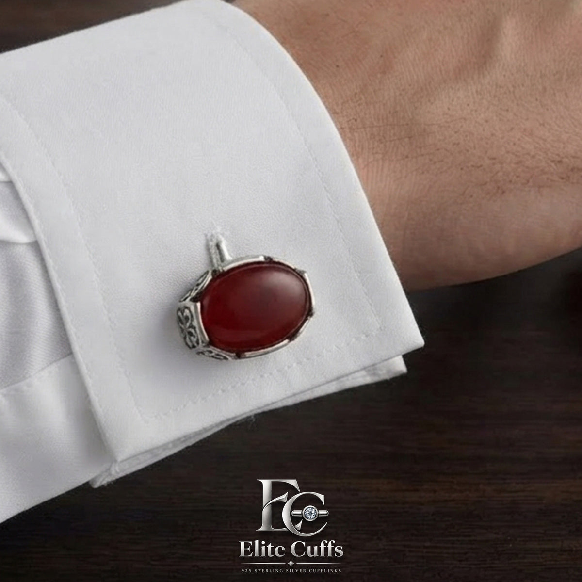 Red Agate Stylish Frame Oval Shape Cufflinks