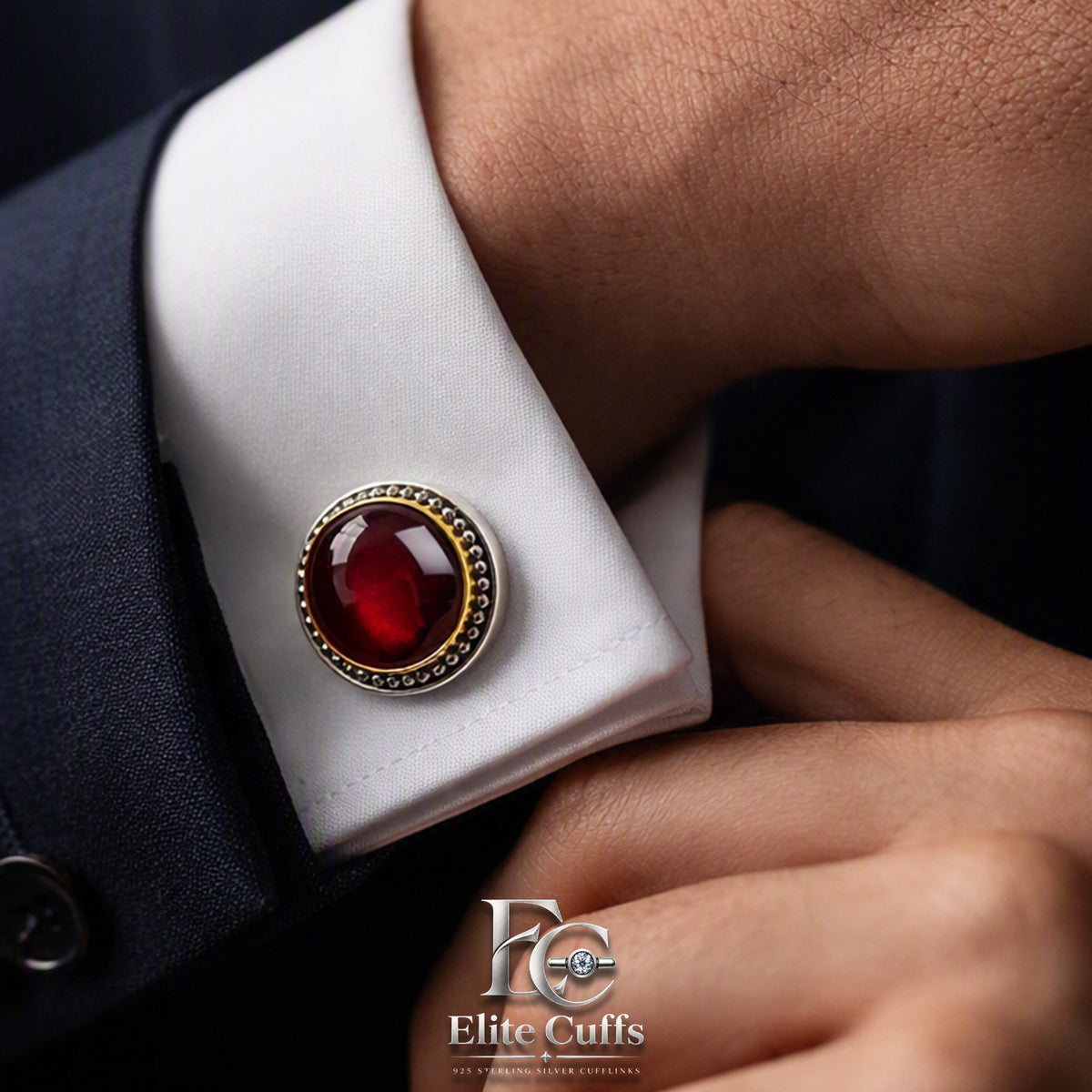 Ruby Circle Shape Cufflinks