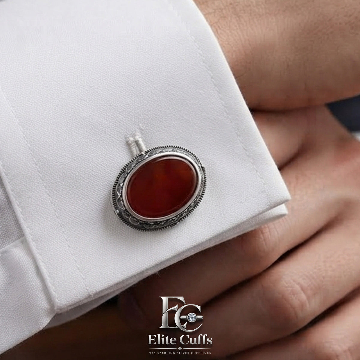 Red Yamani Agate Oval Shape With Special Border Cufflinks