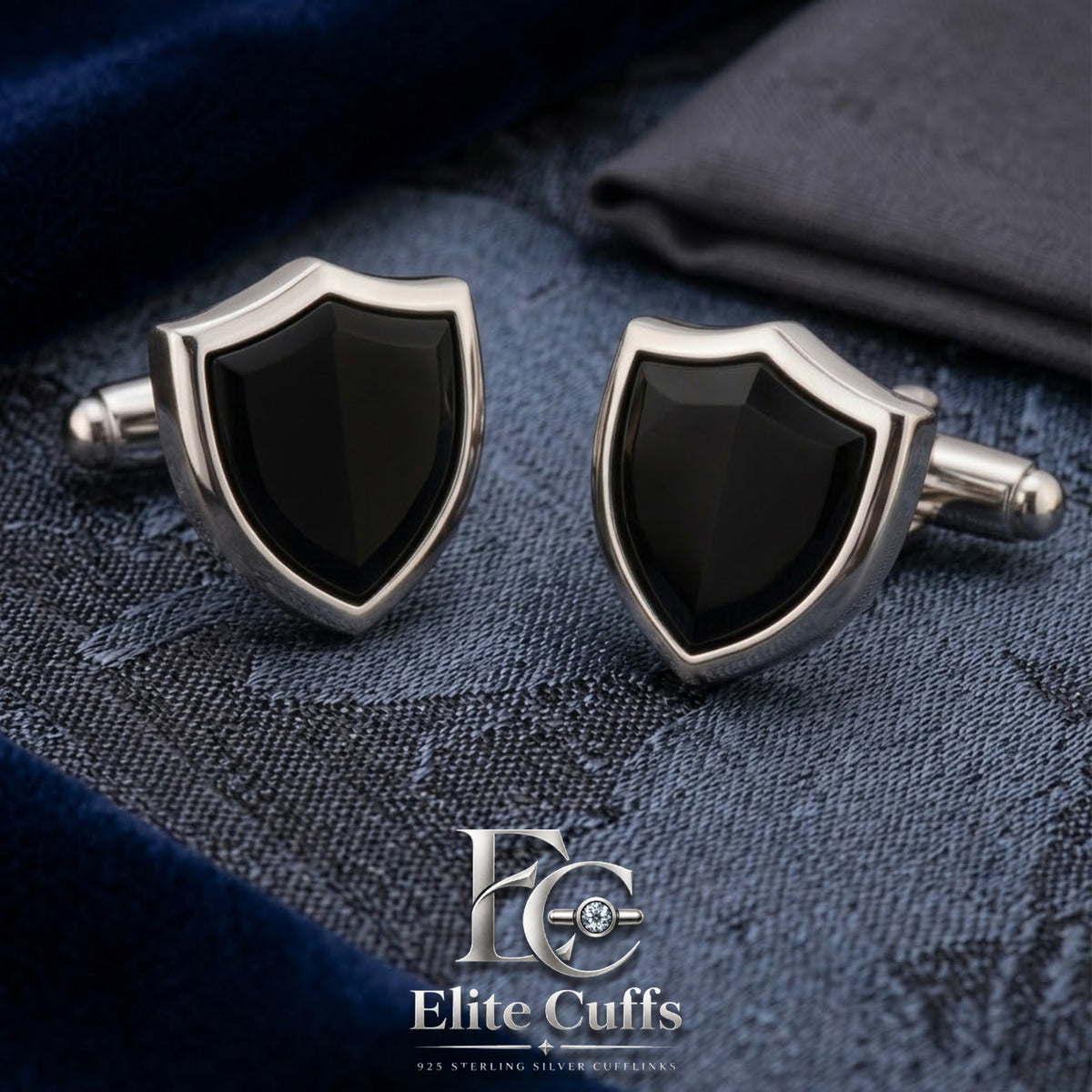 Black Onyx Protection Shield Shape Cufflinks