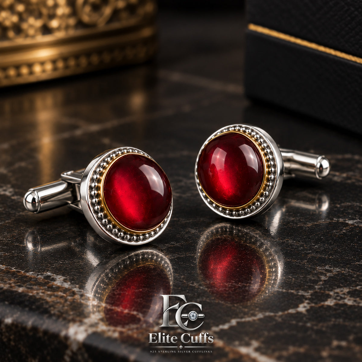 Ruby Circle Shape Cufflinks