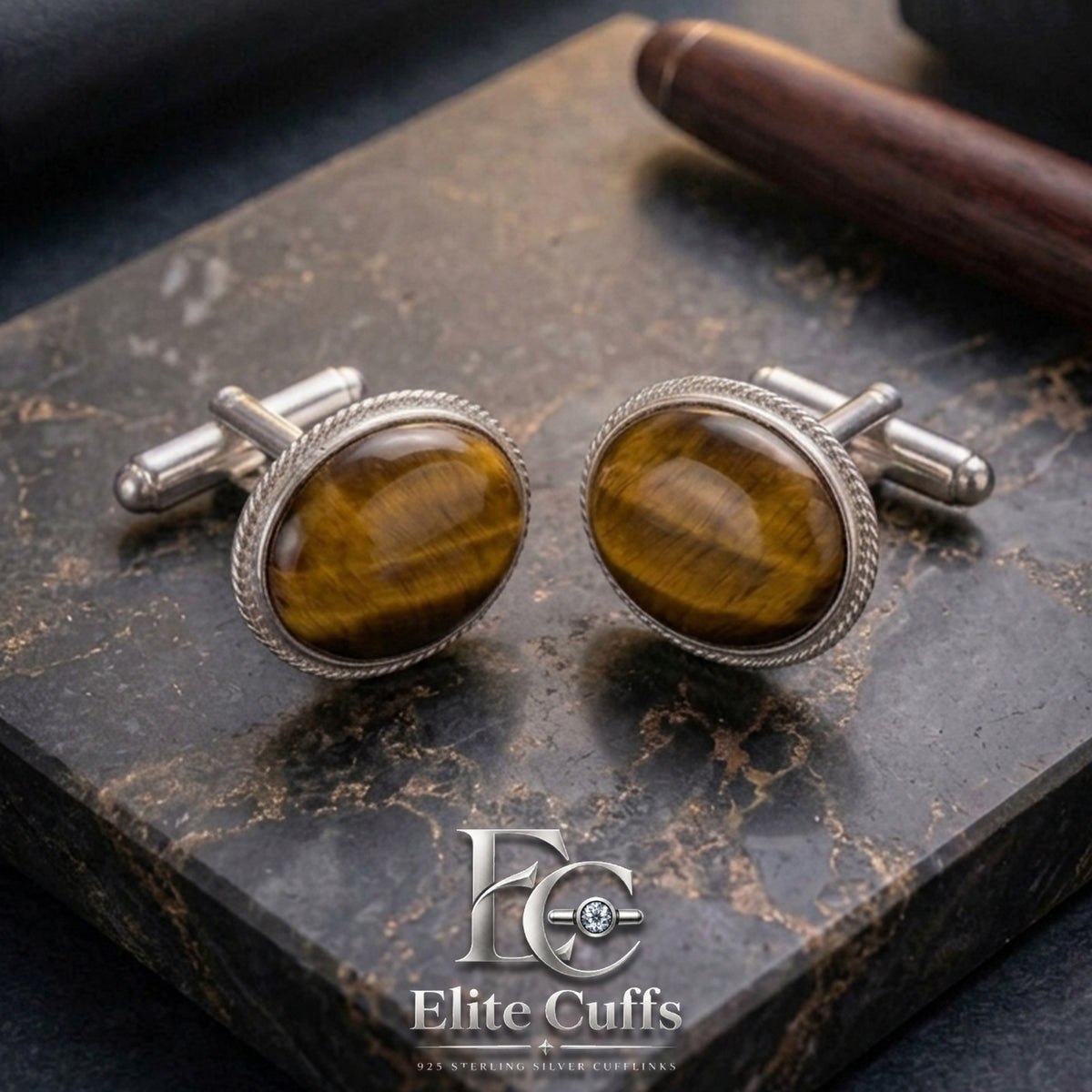 Orange Tiger Eye Oval Shape Cufflinks