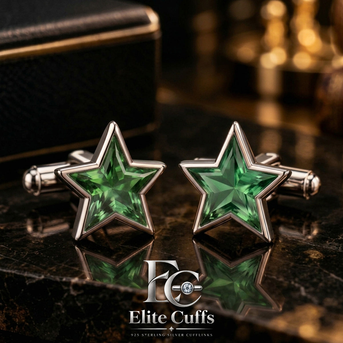 Green Tourmaline Star Shape Cufflinks