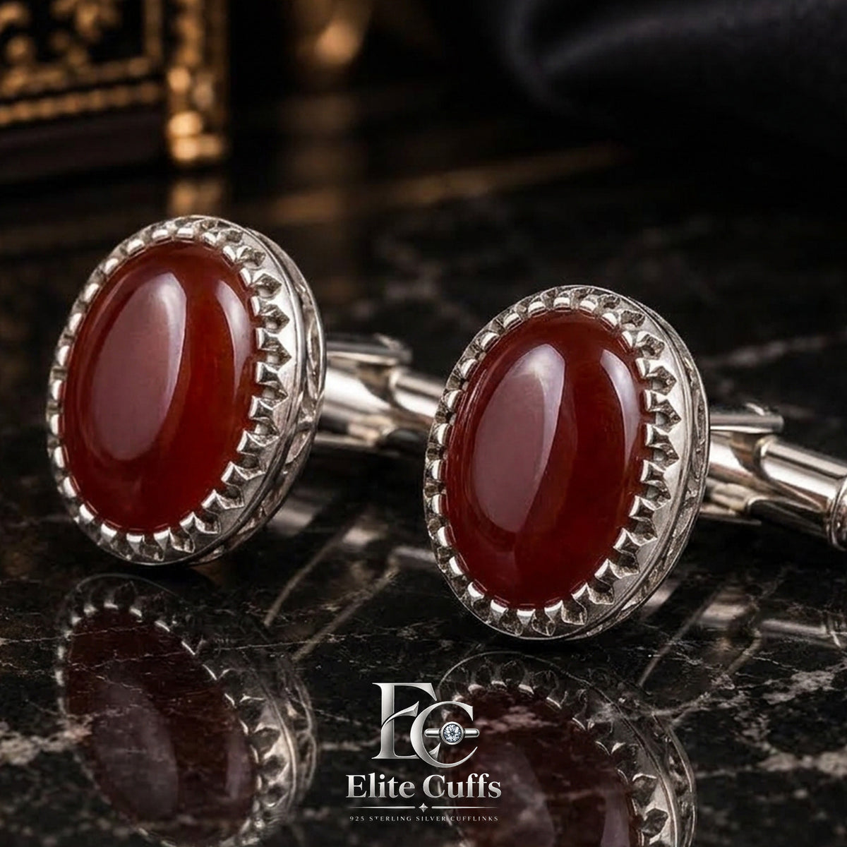 Red Yamani Oval Shape Cufflinks