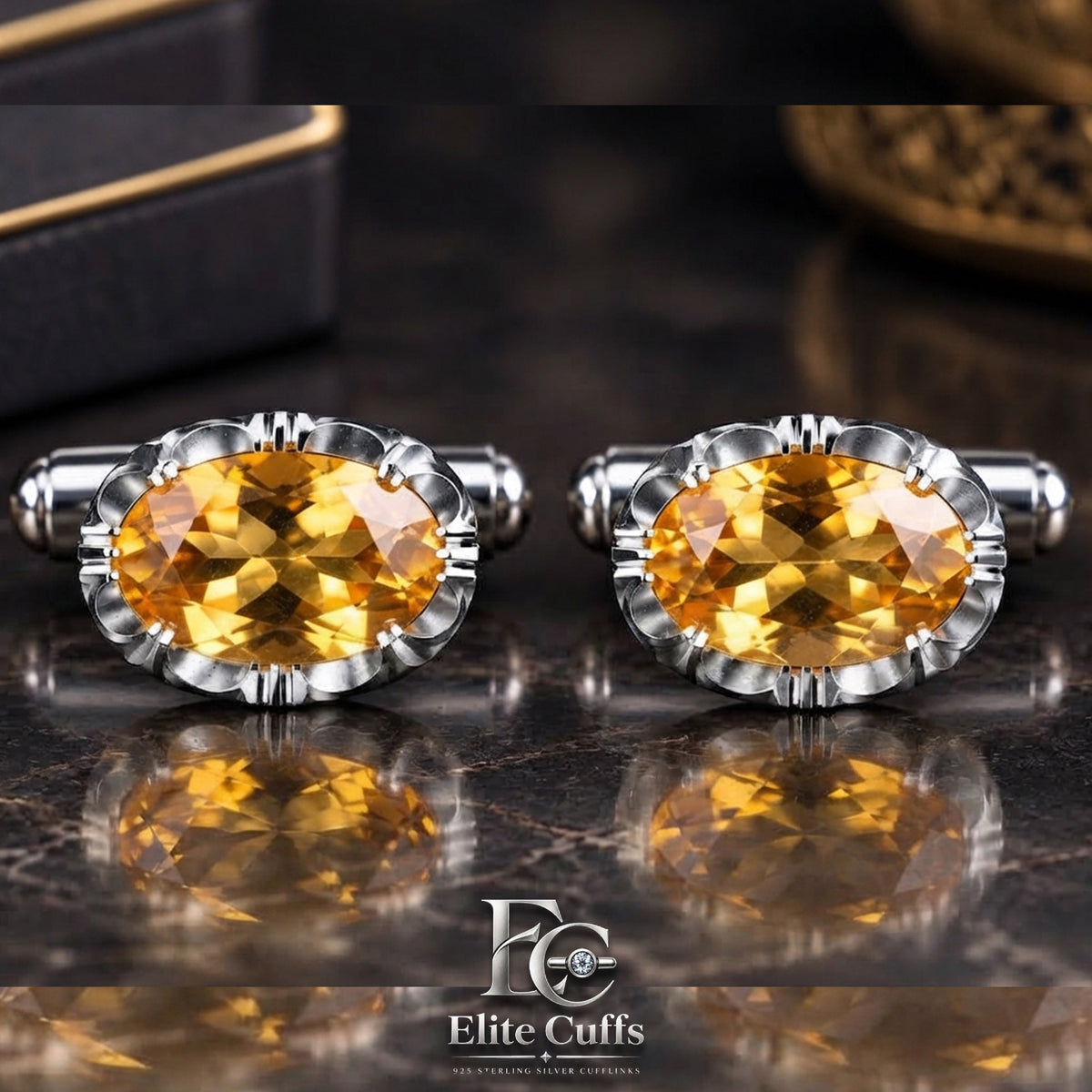 Citrine Stylish Oval Shape Cufflinks