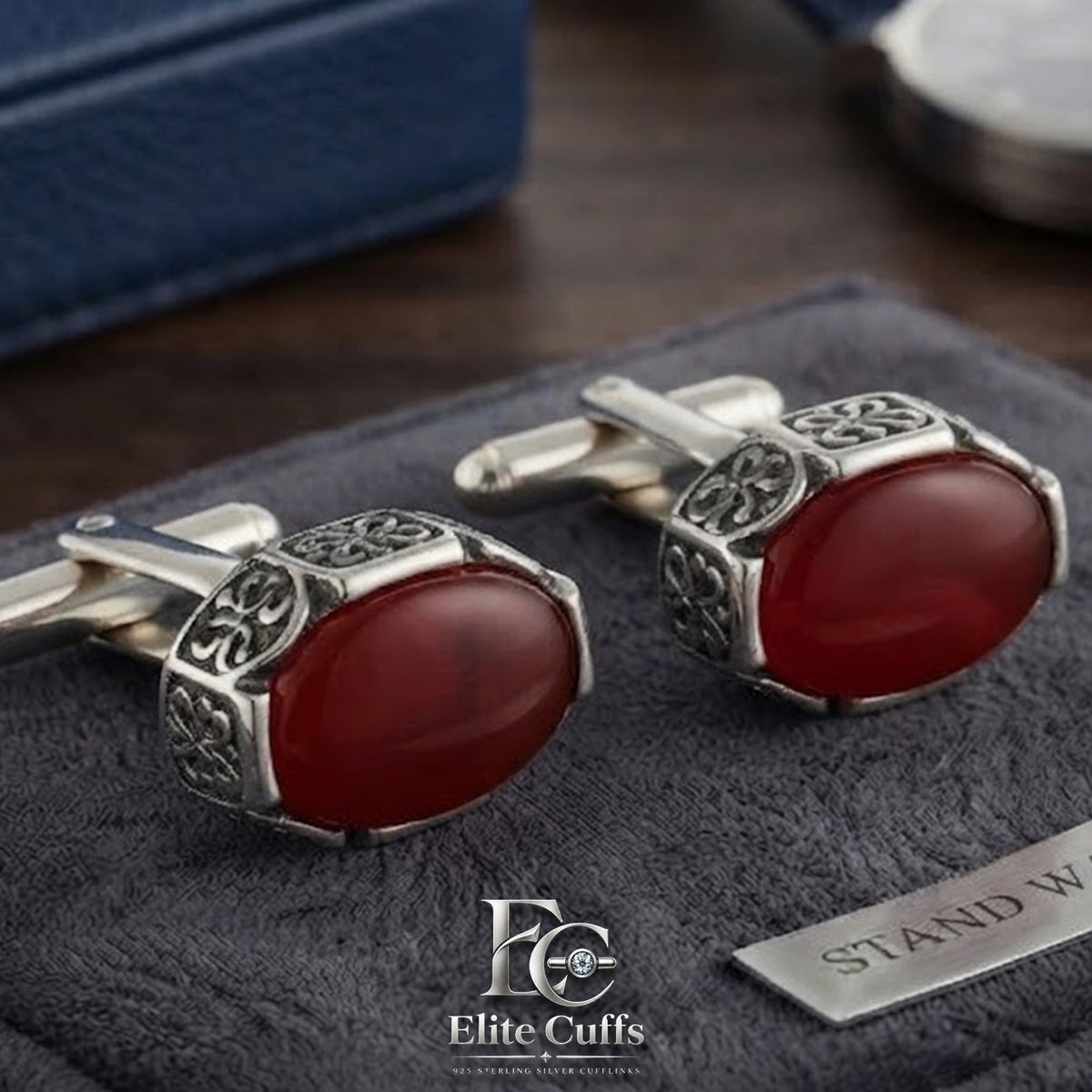 Red Agate Stylish Frame Oval Shape Cufflinks
