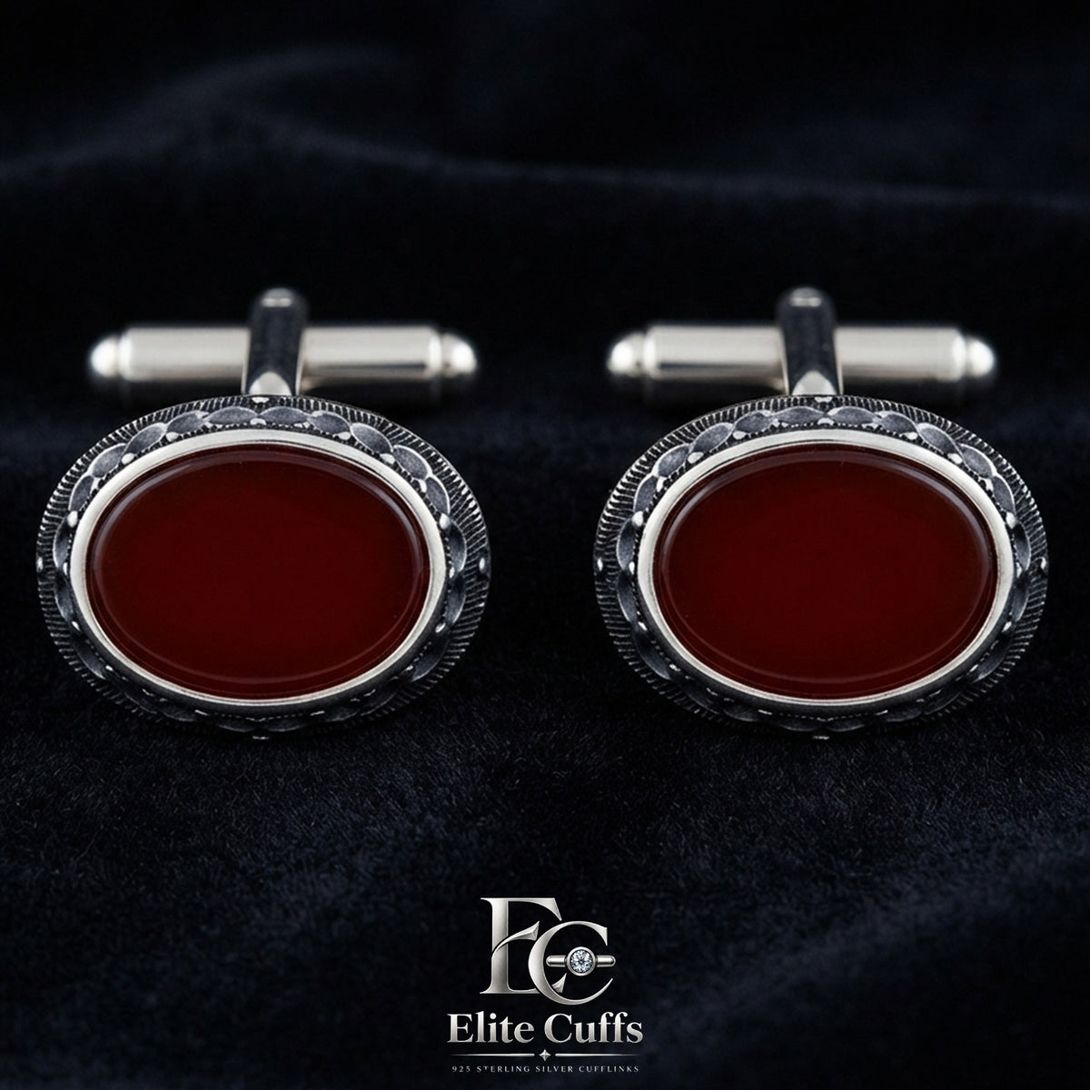 Red Yamani Agate Oval Shape With Special Border Cufflinks