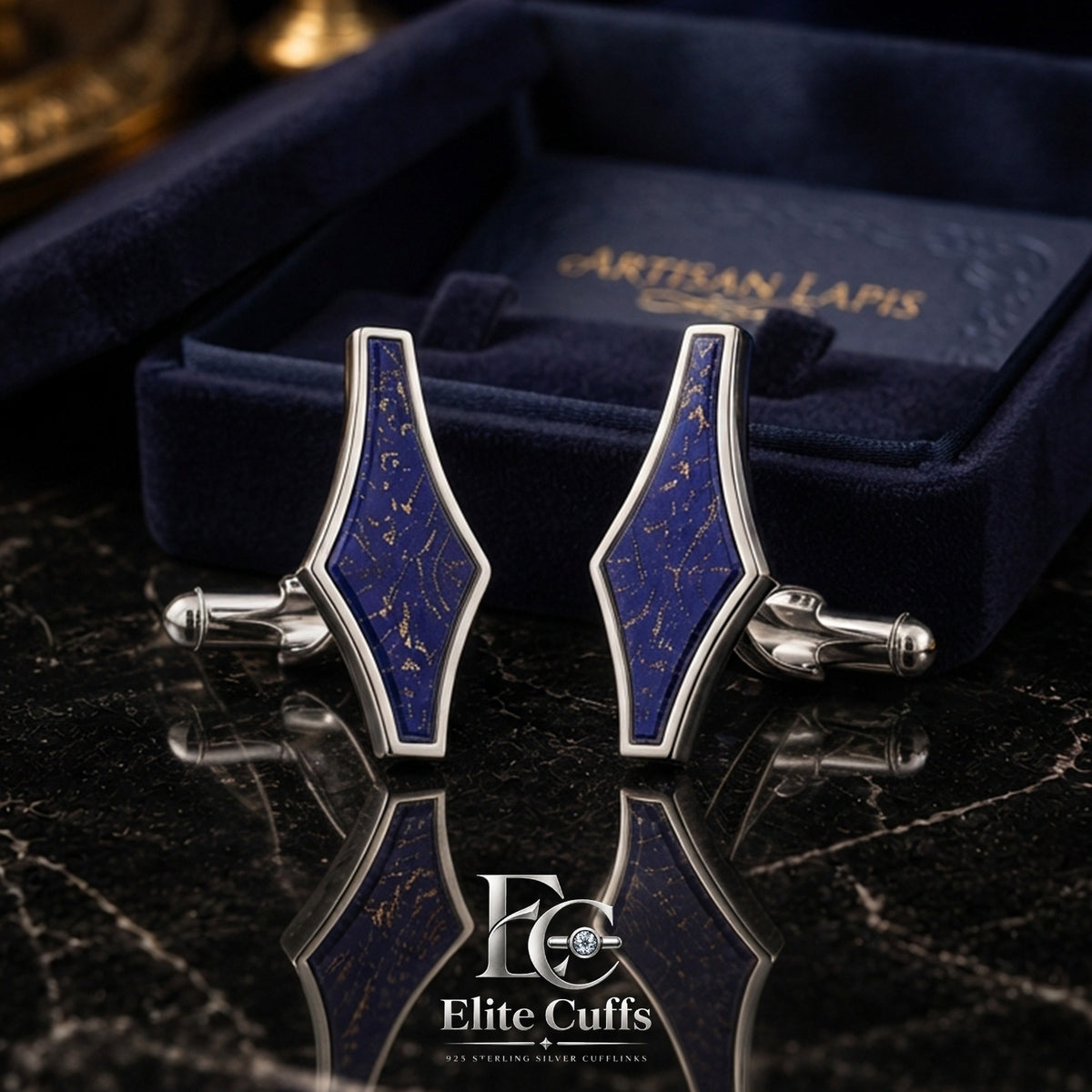 Lapis Lazuli Lengthy Lozenge Shape Cufflinks