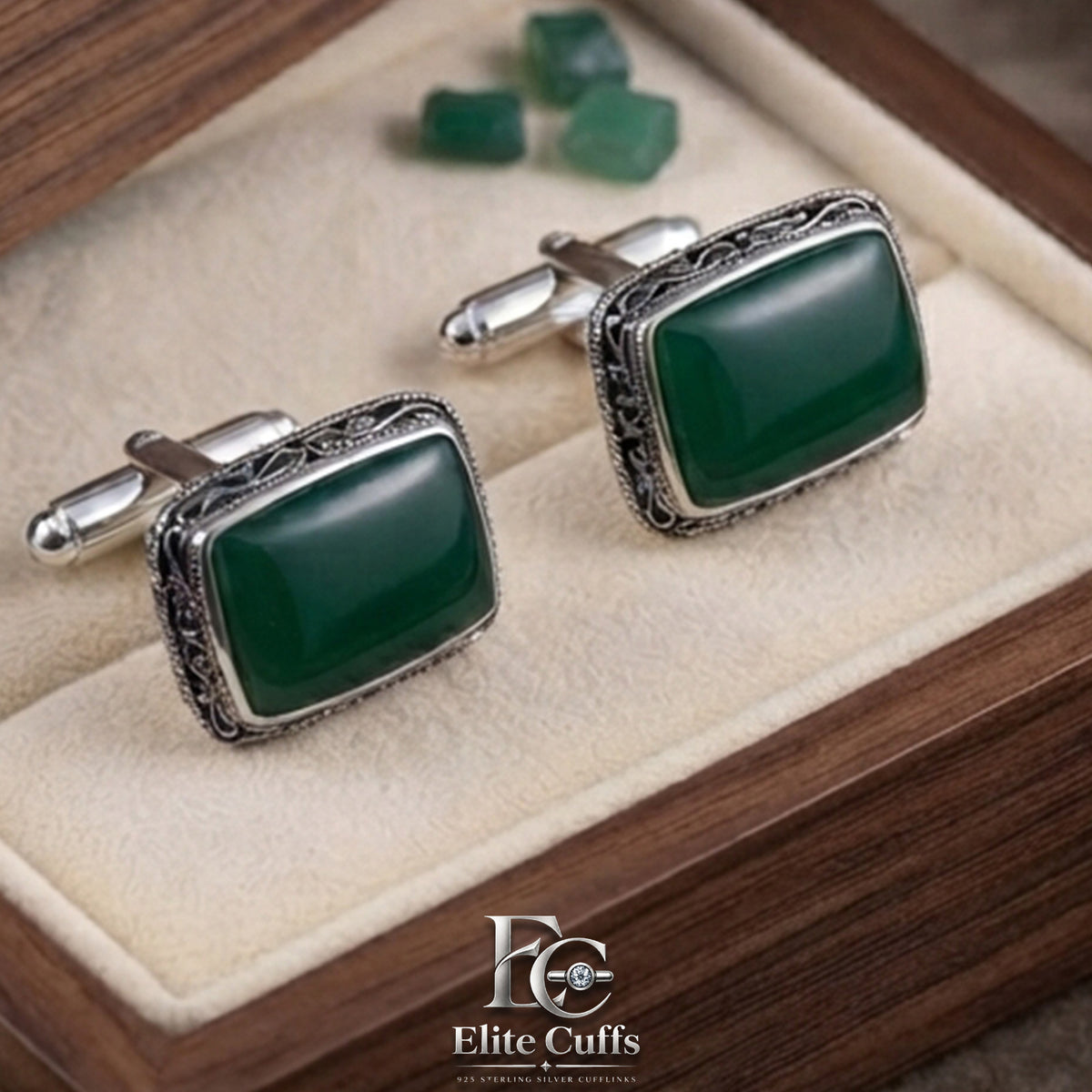 Green Agate Rectangle Shape Cufflinks