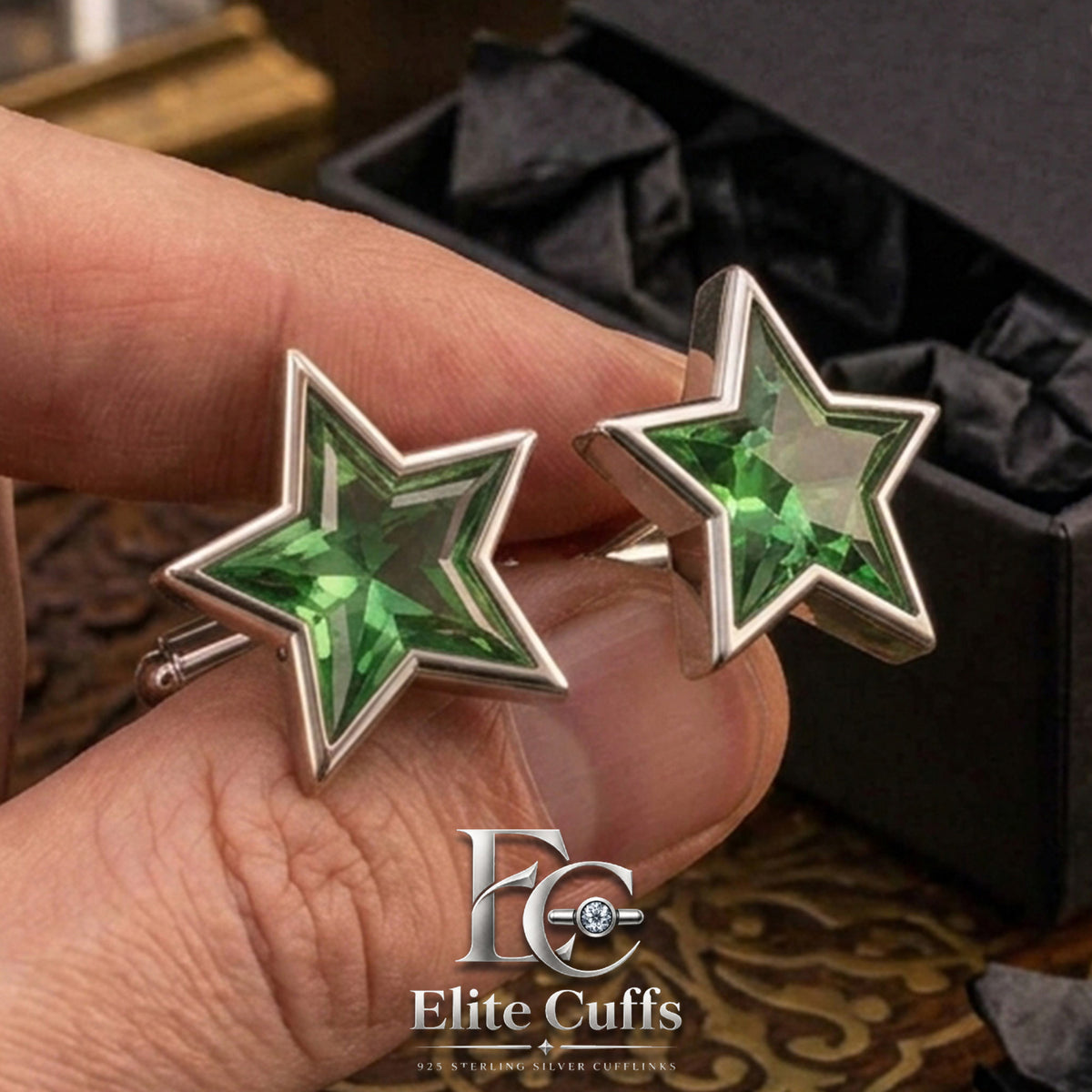 Green Tourmaline Star Shape Cufflinks