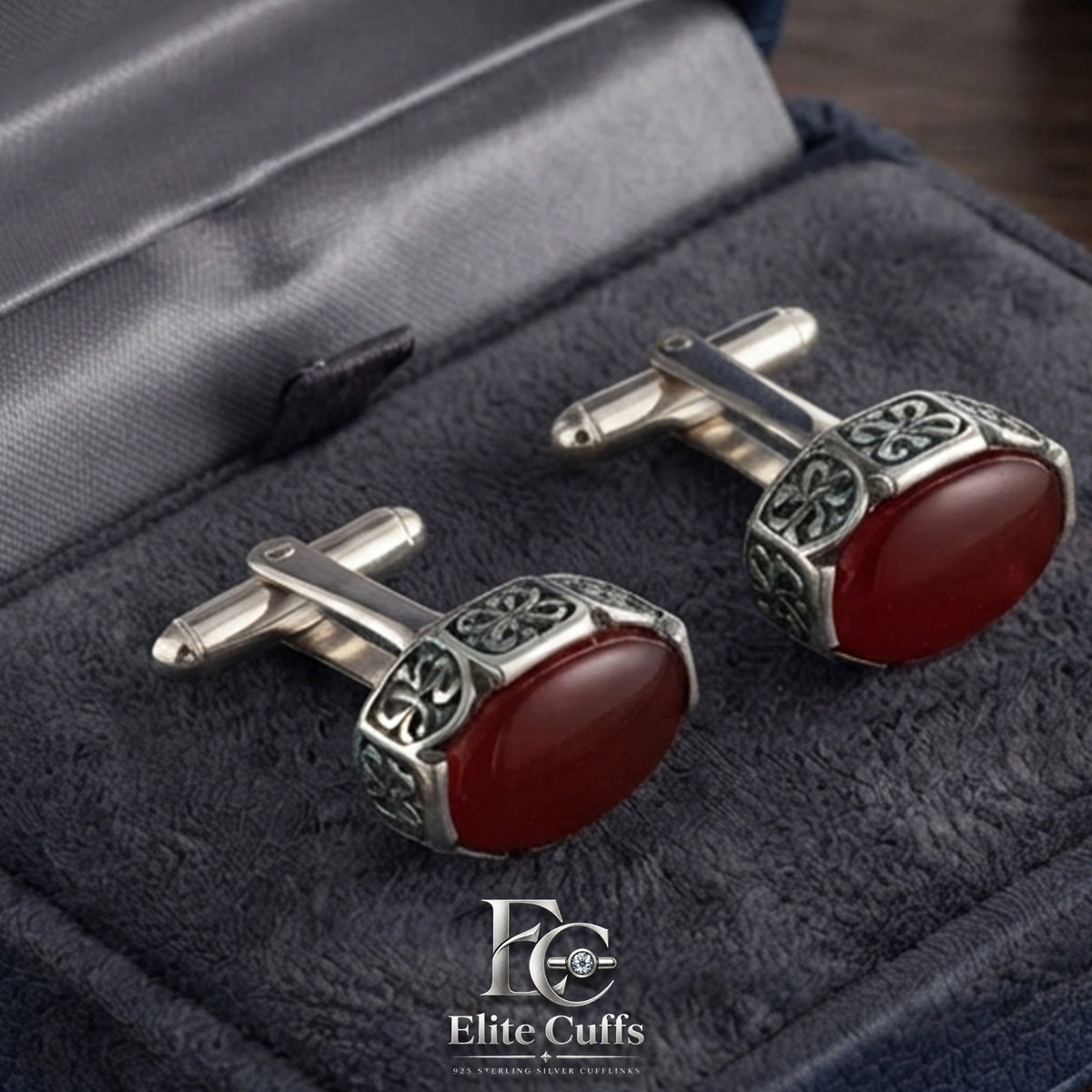 Red Agate Stylish Frame Oval Shape Cufflinks