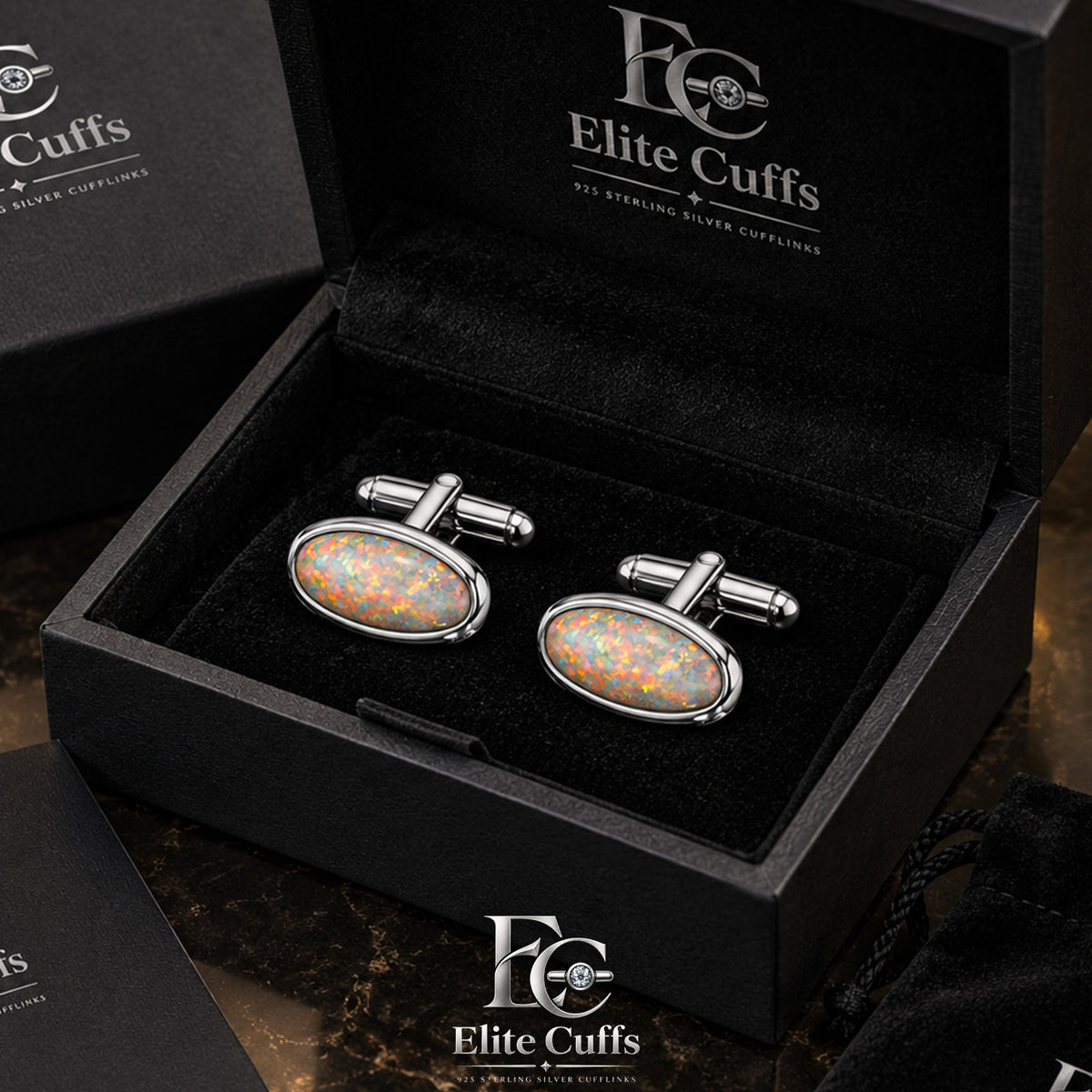 White Opal Oval Shape Cufflinks