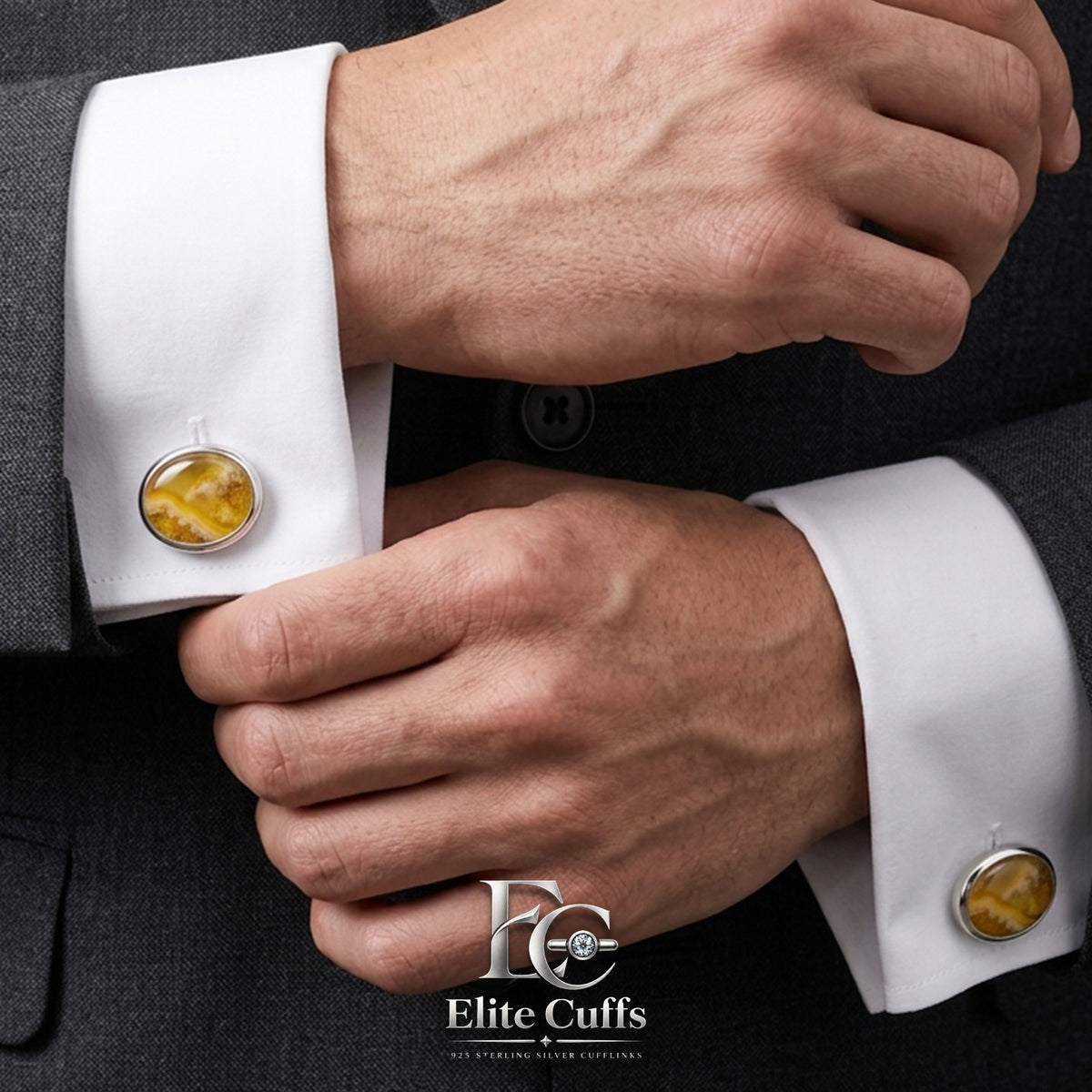 Yellow Agate Oval Shape Cufflinks
