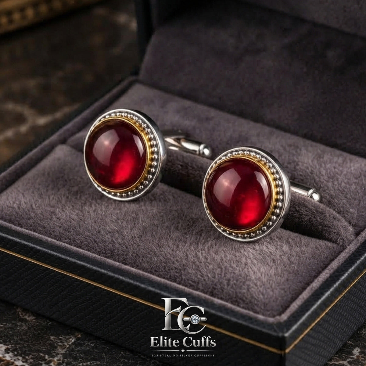 Ruby Circle Shape Cufflinks