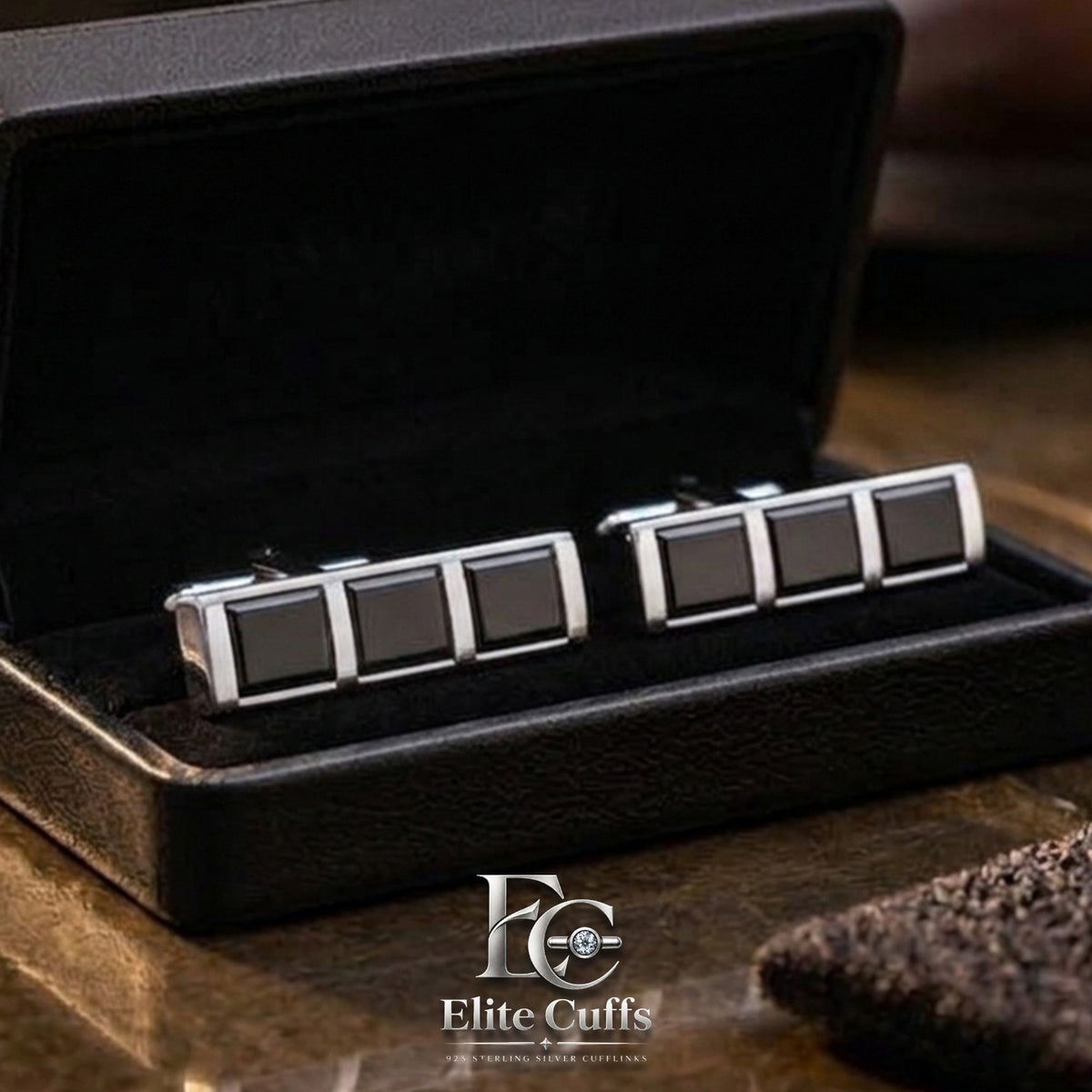 Black Onyx Rectangle Shape Cufflinks