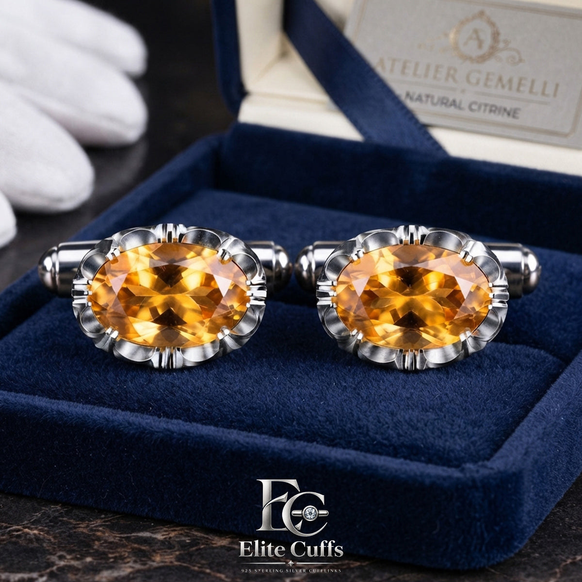 Citrine Stylish Oval Shape Cufflinks
