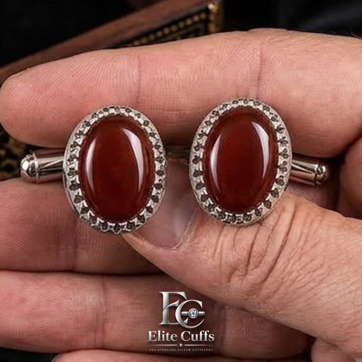 Red Yamani Oval Shape Cufflinks