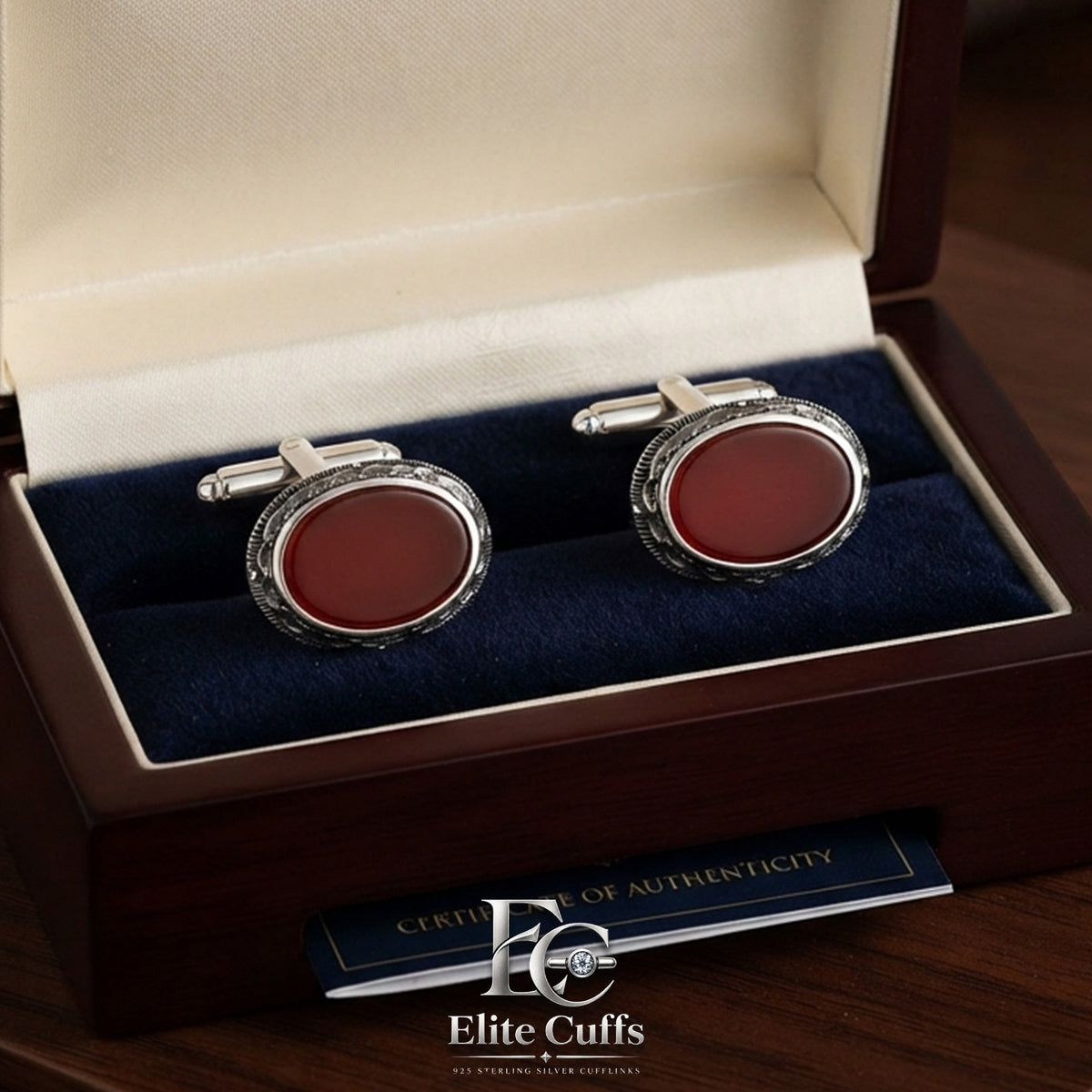 Red Yamani Agate Oval Shape With Special Border Cufflinks