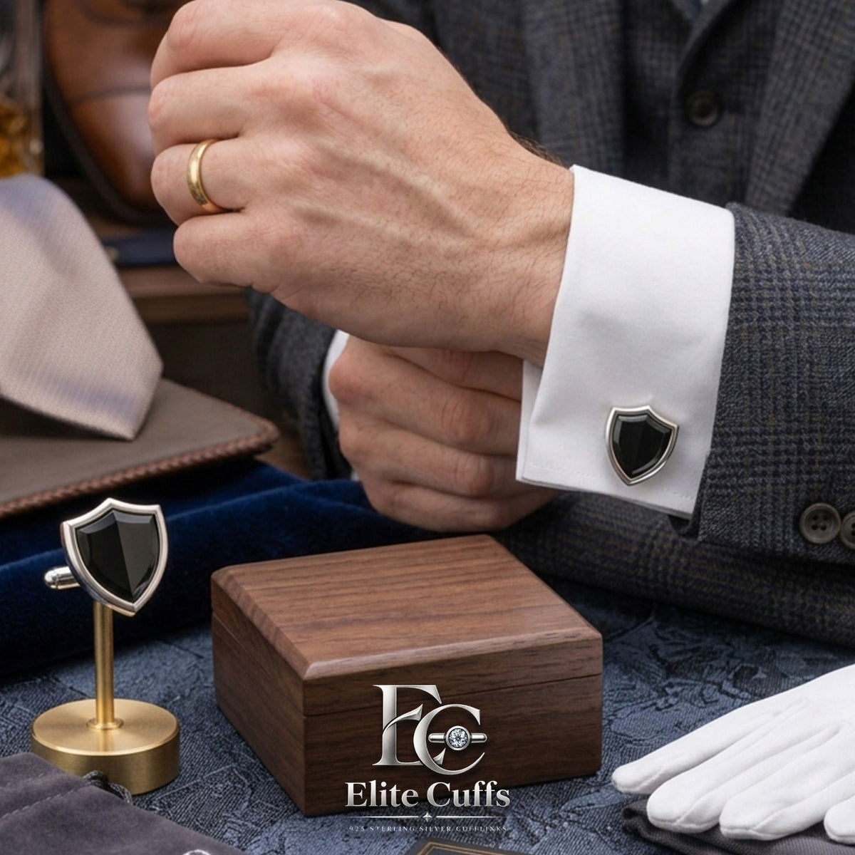Black Onyx Protection Shield Shape Cufflinks