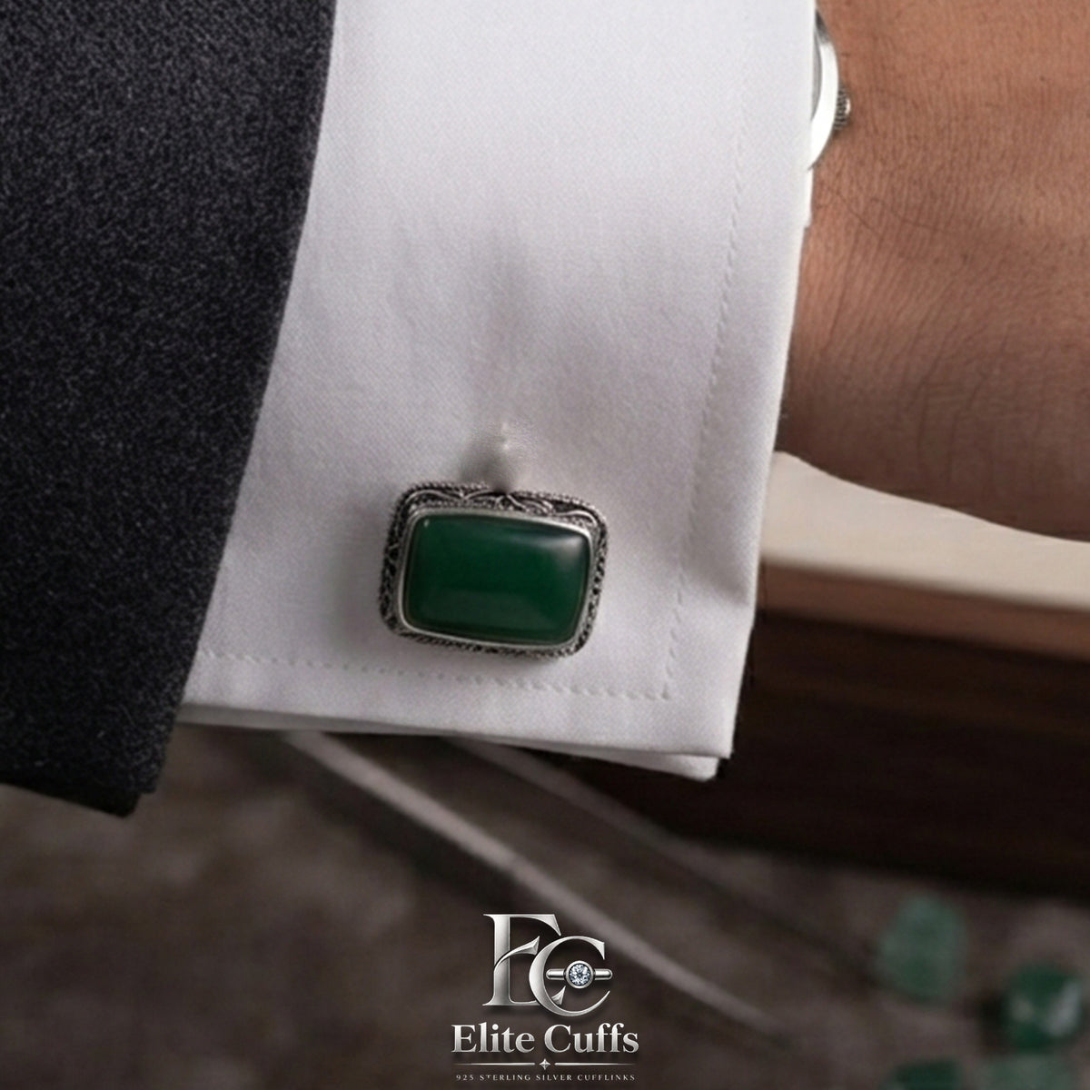 Green Agate Rectangle Shape Cufflinks