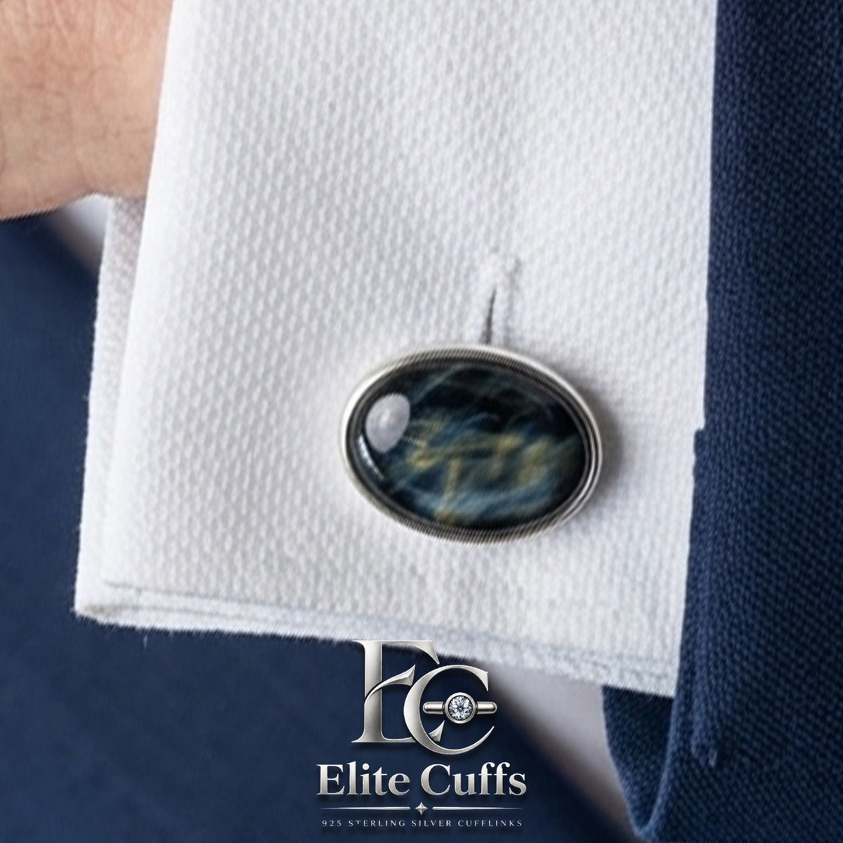 Blue Tiger EYE Oval Shape Cufflinks