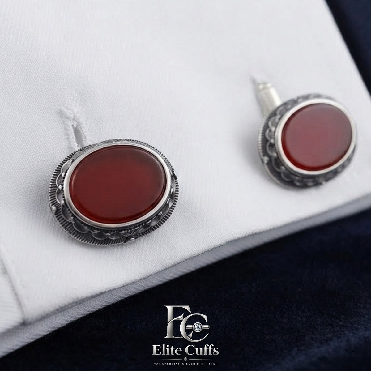 Red Yamani Agate Oval Shape With Special Border Cufflinks