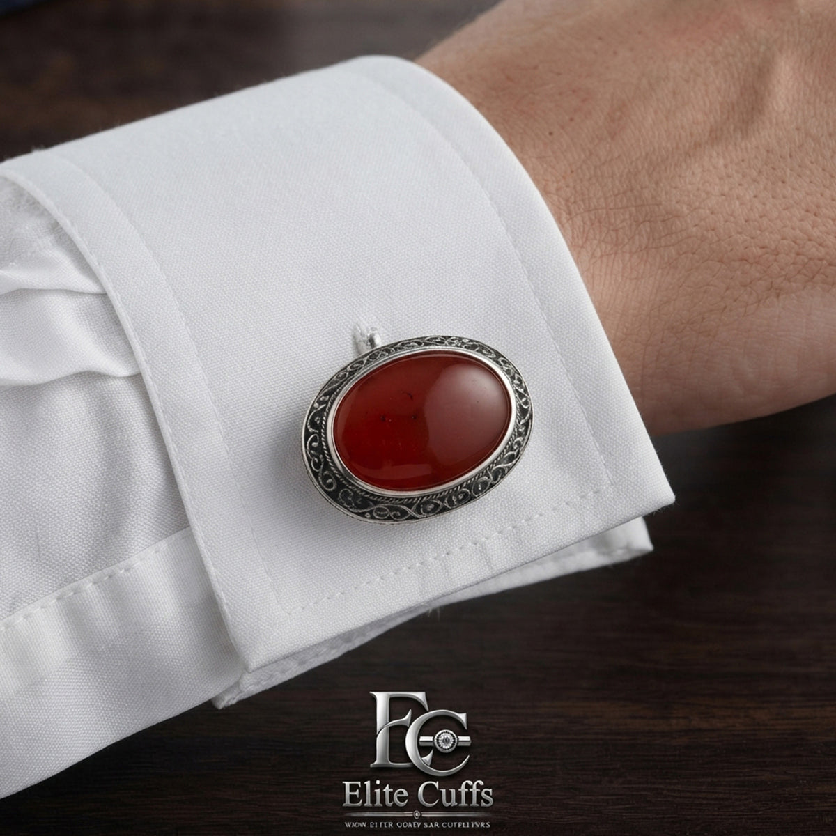 Red Agate Border Stylish Oval Shape Cufflinks