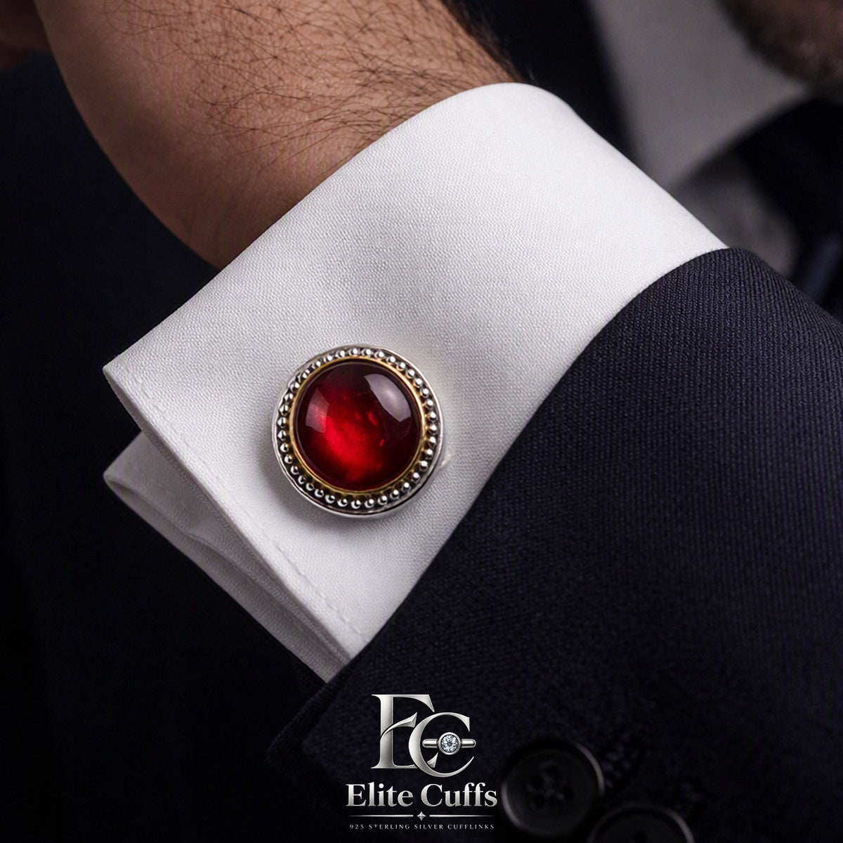 Ruby Circle Shape Cufflinks