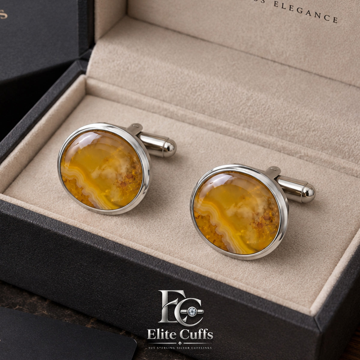 Yellow Agate Oval Shape Cufflinks