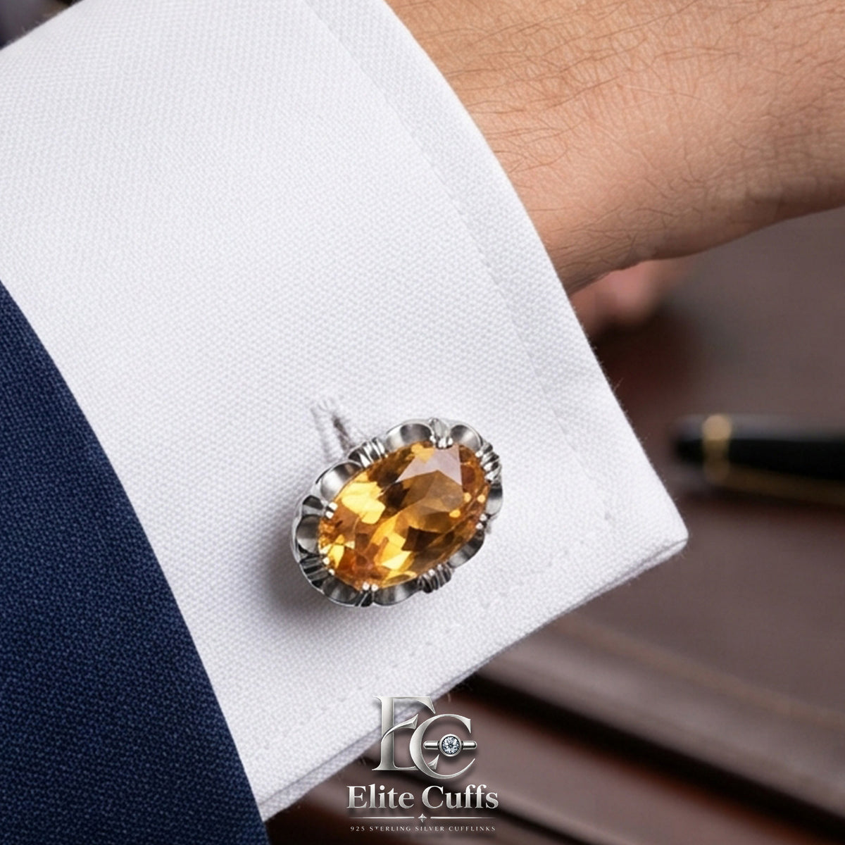 Citrine Stylish Oval Shape Cufflinks