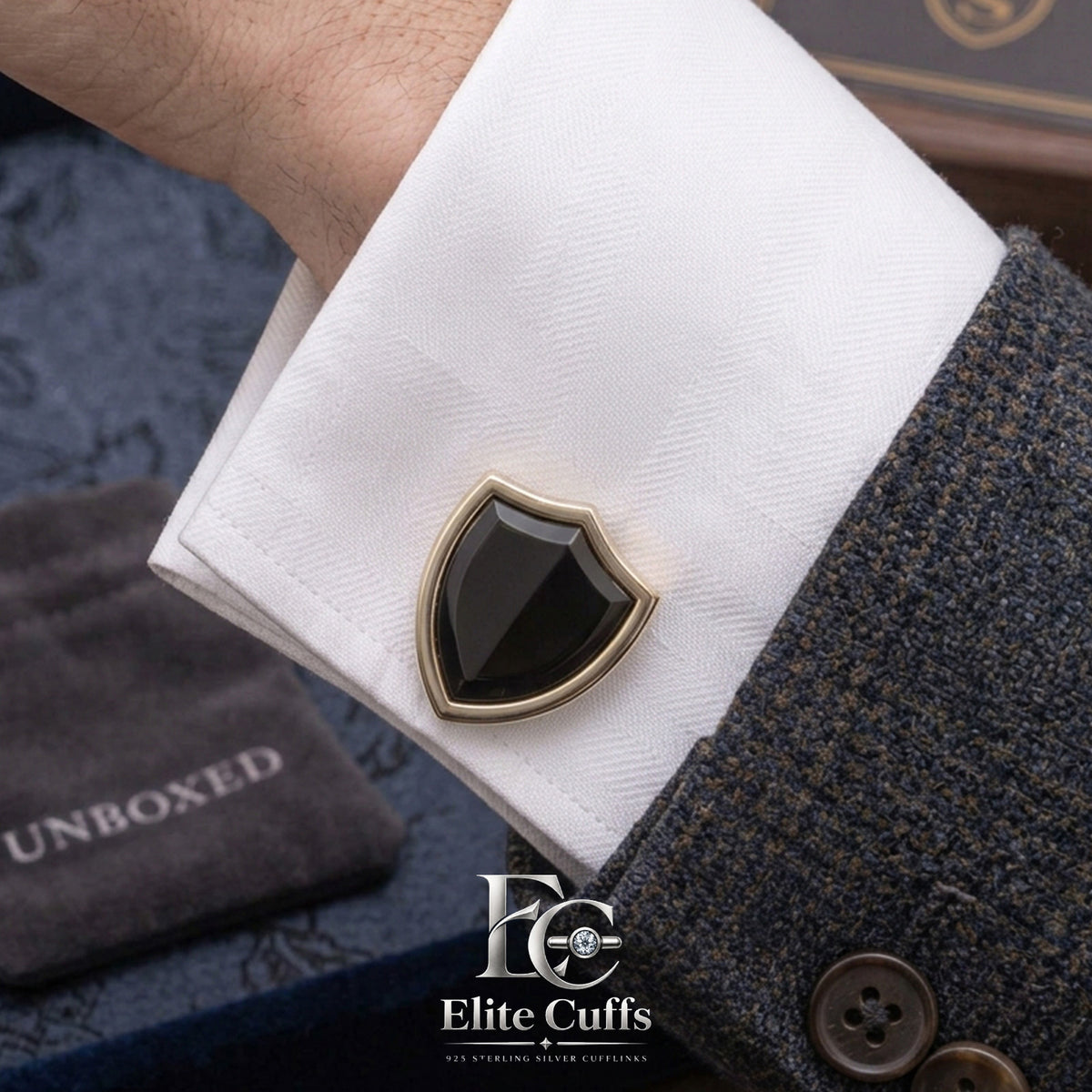 Black Onyx Protection Shield Shape Cufflinks