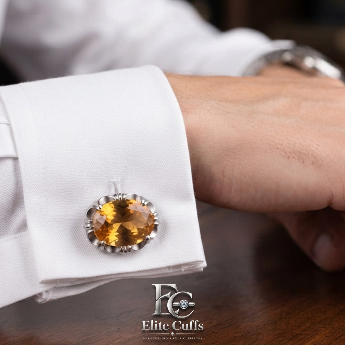 Citrine Stylish Oval Shape Cufflinks