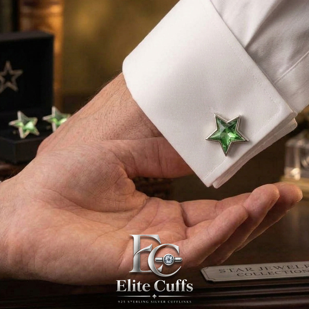 Green Tourmaline Star Shape Cufflinks